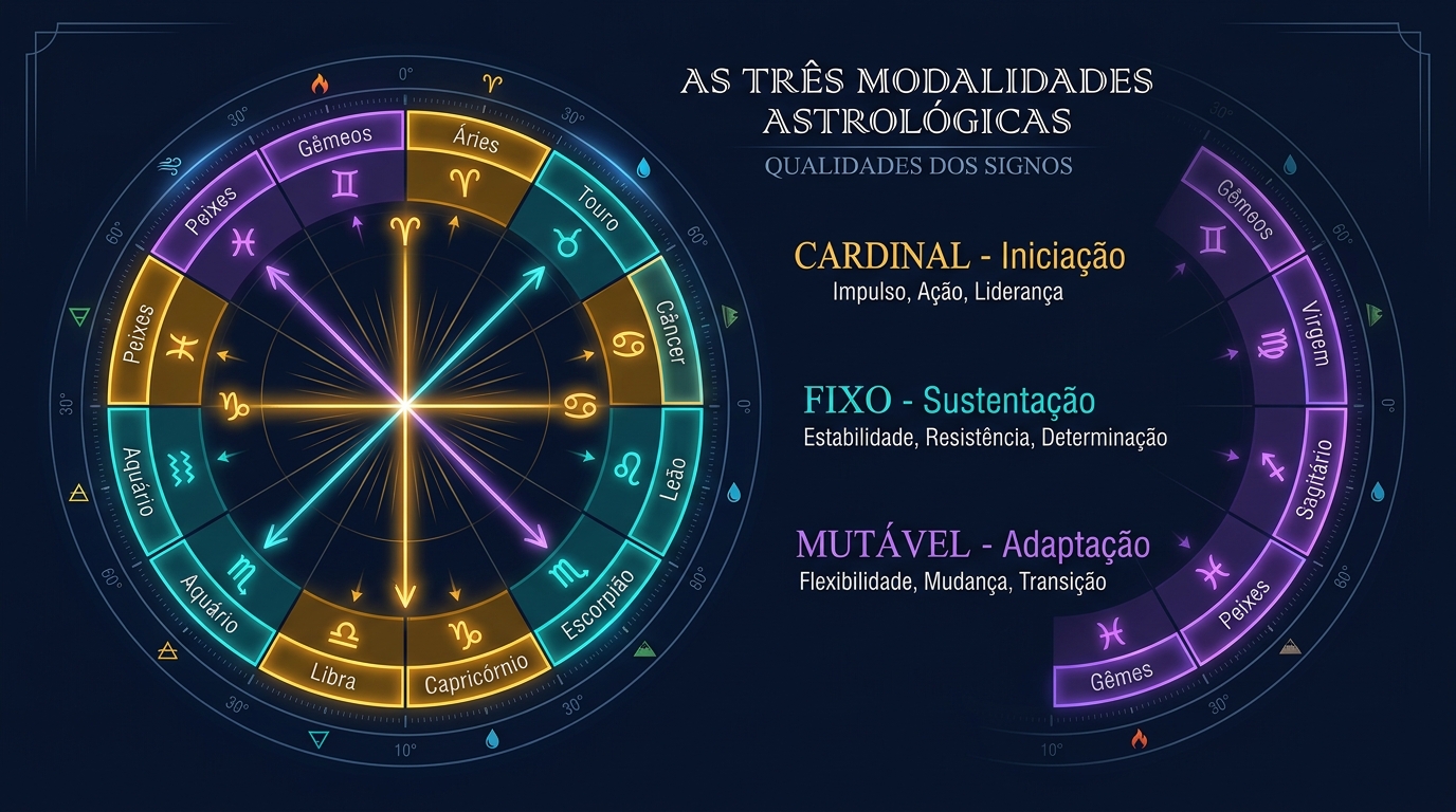 Diagrama das Três Qualidades: Cardinal, Fixo e Mutável